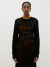 open mesh long sleeve knit dress