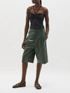 pleat front leather short