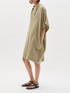 washed linen gathered neck dress
