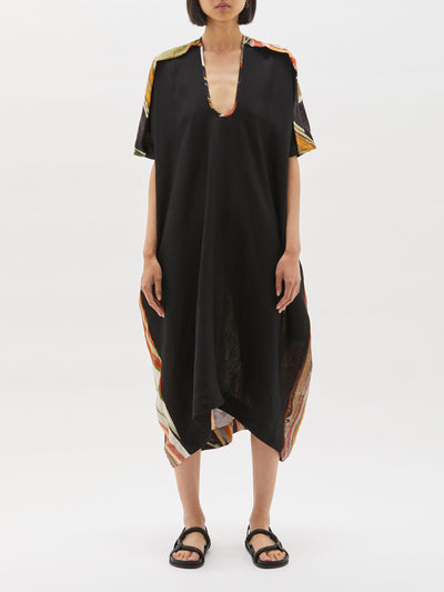 v neck contrast linen tunic