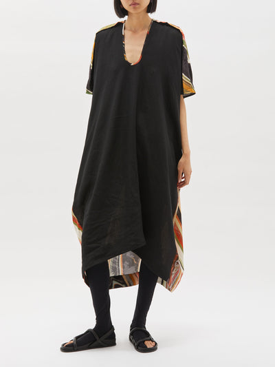 v neck contrast linen tunic