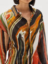 darted printed gauze shirt