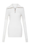 drapey rib zip up polo top