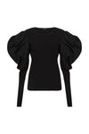 rib contrast voluminous long sleeve top