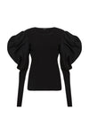 rib contrast voluminous long sleeve top