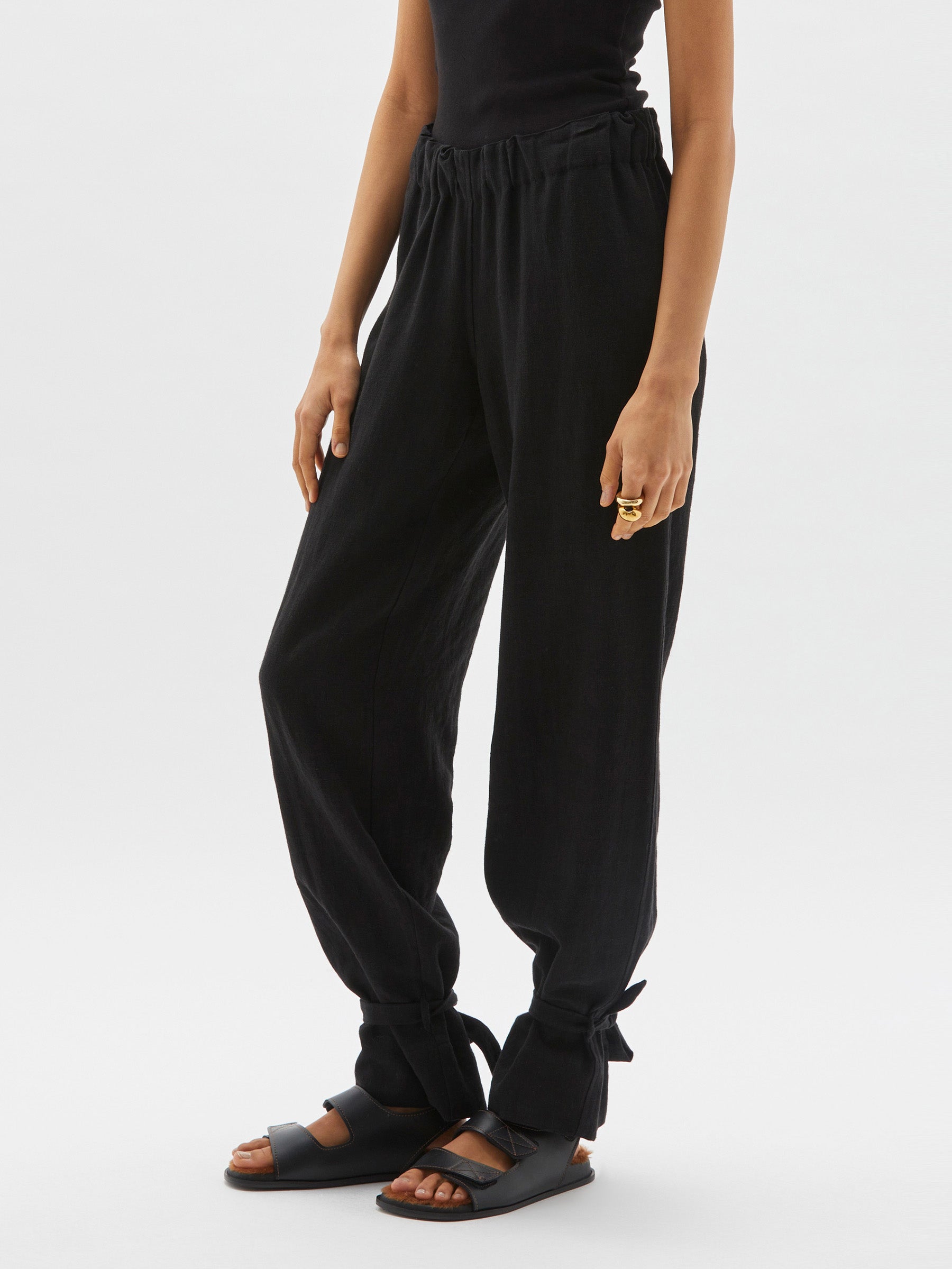 Classic Linen Wool Wrapped Pants - Black