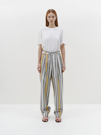 stripe pleated straight pant