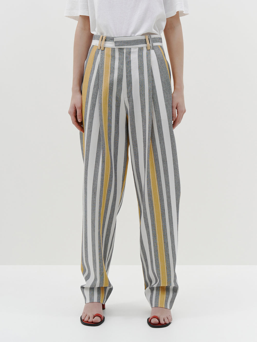 stripe pleated straight pant
