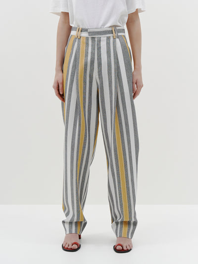 stripe pleated straight pant