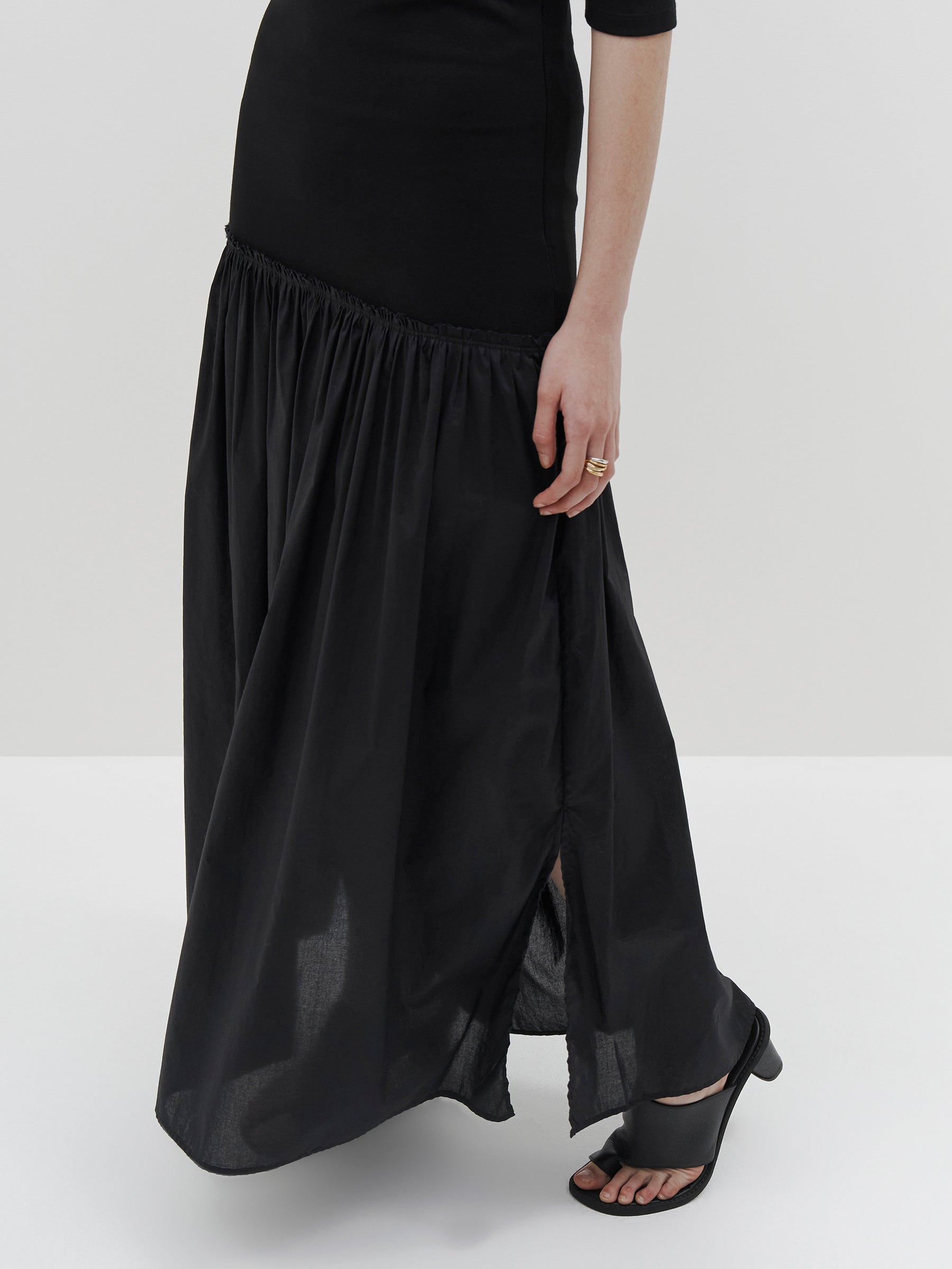 contrast gathered cotton skirt
