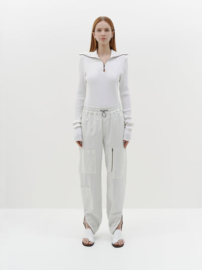 drapey rib zip up polo top