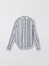bassike cotton silk pleat detail shirt in natural-navy-green-stripes