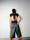 pleat front leather short