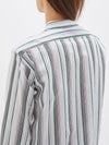 bassike cotton silk pleat detail shirt in natural-navy-green-stripes
